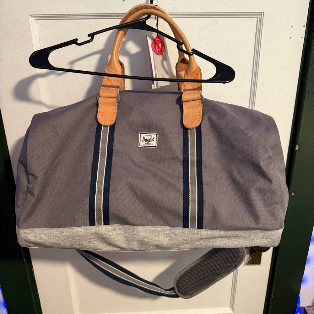 Herschel Supply Company Gray NOVEL Duffel with Tan Leather Handles &Straps